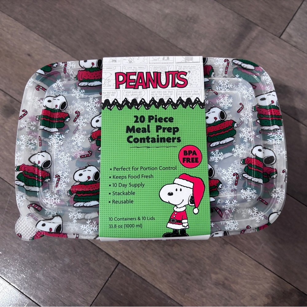 Peanuts Snoopy 20 Piece Meal Prep Food Storage Containers Christmas Puffer